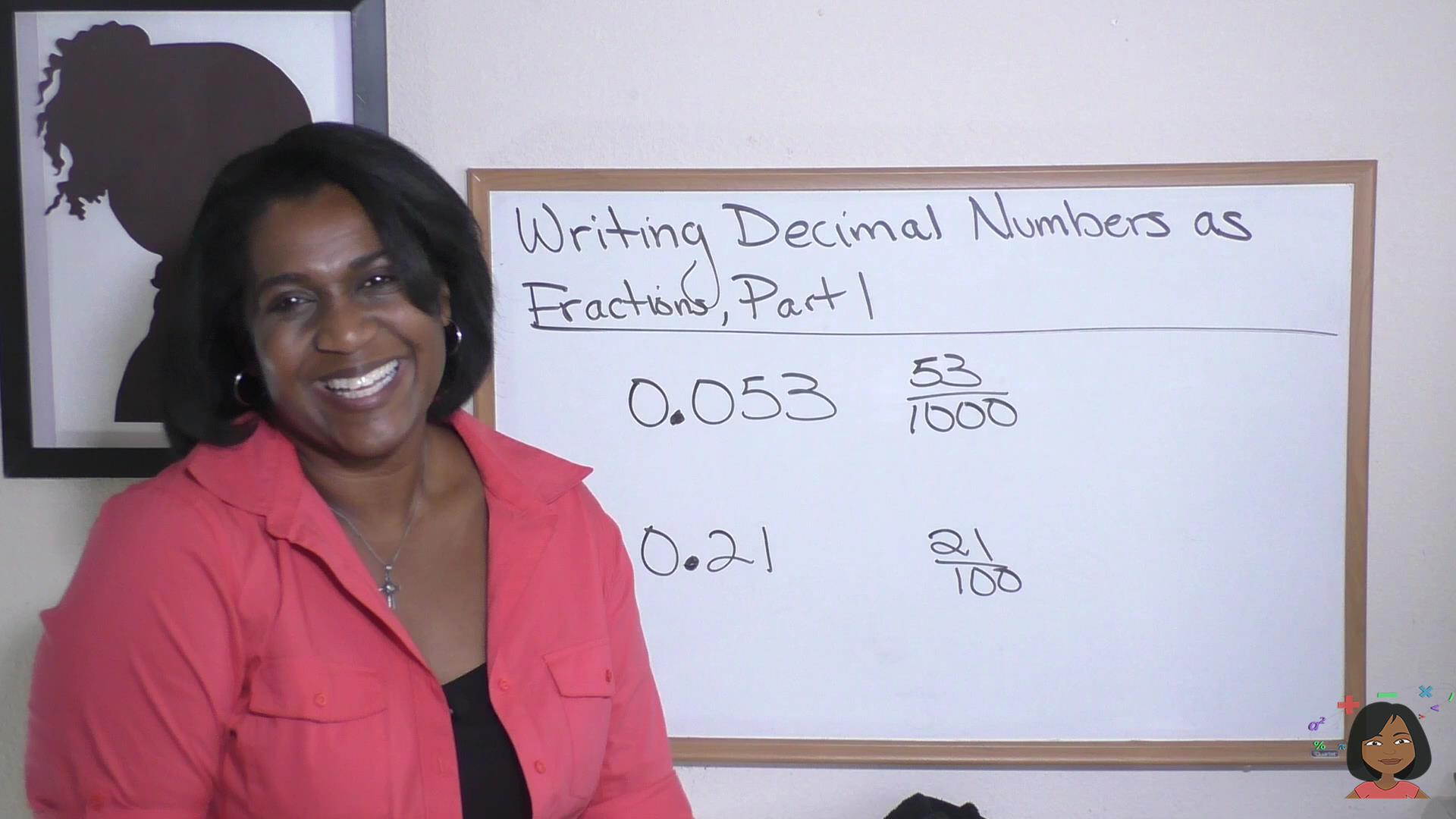 Nicole the Math Lady smiling by her whiteboard, working on the Saxon math concept problem that is written out with explanations