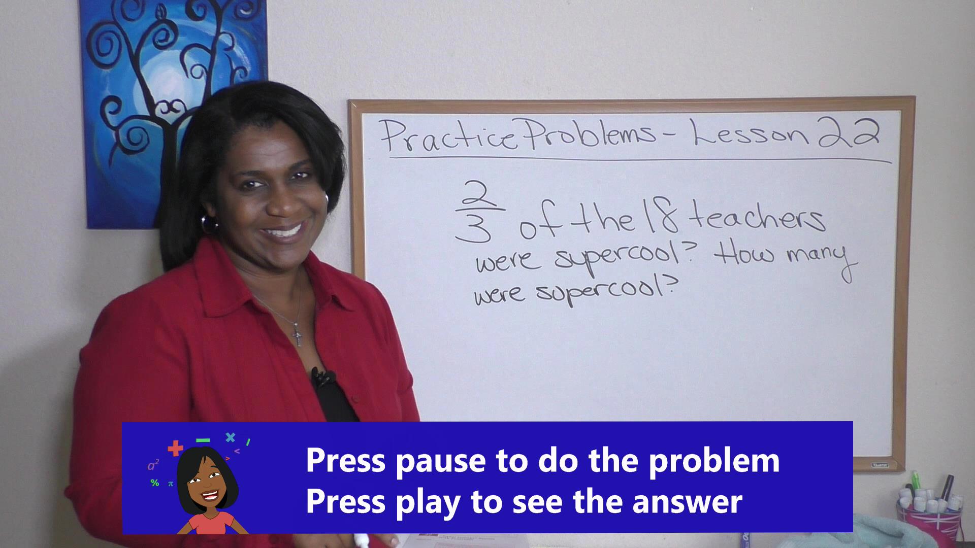 Nicole the Math Lady smiling by her white board, ready to work on the Saxon Math concept that is written on the board