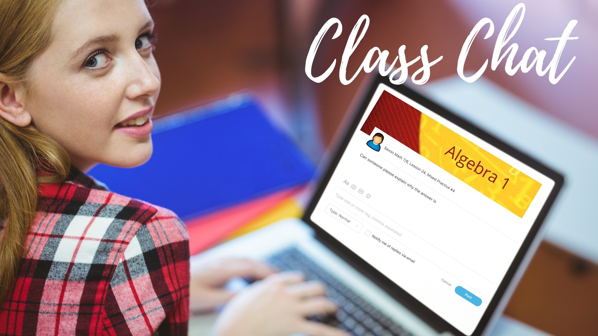 Young student using Nicole's Study Hall on her laptop